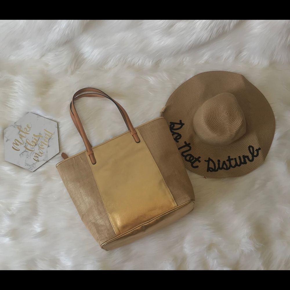 Gold zippered tote bag
